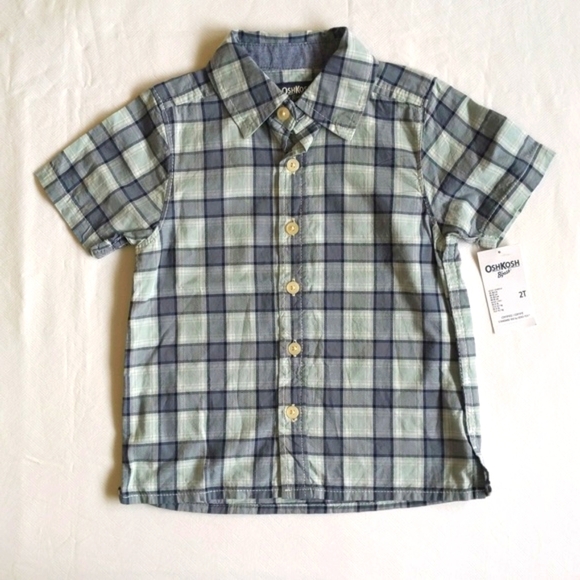 NEW oshkosh b'gosh plaid button down collared short sleeve shirt 2T boys - Picture 1 of 8